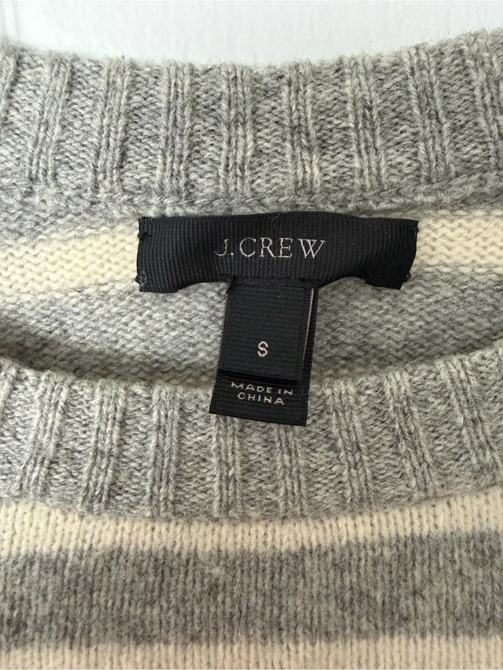 J. Crew Gray and Cream Striped Crewneck Sweater - Picture 2 of 3